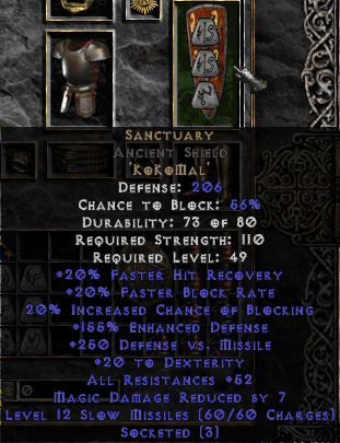 Sanctuary Rune Word in Ancient Shield
